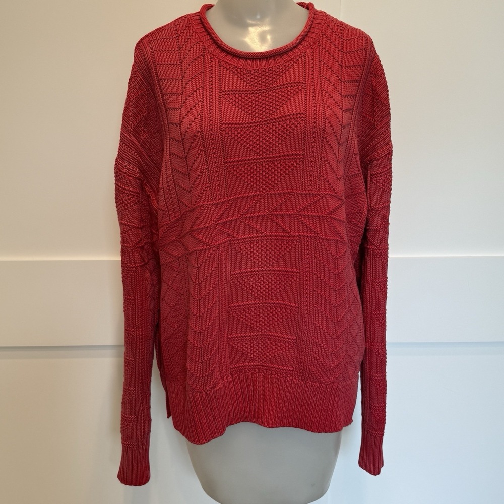 Polo Ralph Lauren Mens Cotton Fisherman Rollneck Knit Red Crewneck Sweater LG